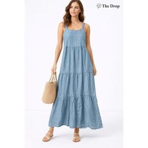 The Drop Chambray Tiered Maxi Dress L NWT Light Denim Blue